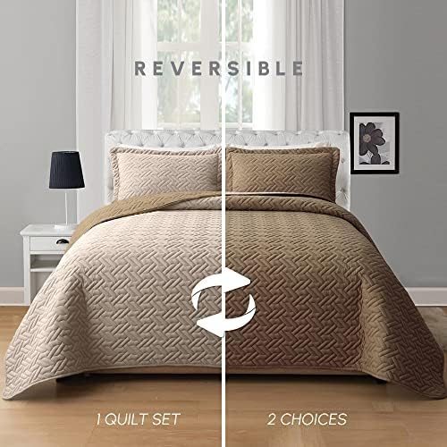 Elegant Comfort Reversible Quilt Set - 3 Piece Twin XL TaupeCream