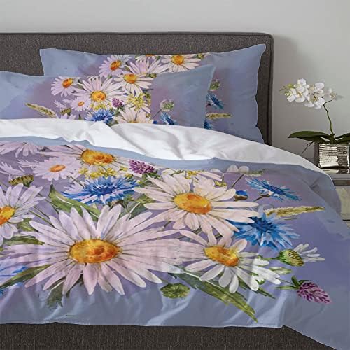 OComster California King Duvet Cover Set with Daisy Flowers