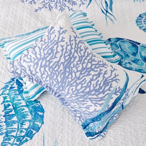 EVENHUG Reversible Coastal Quilt Set Queen Size 3 Piece