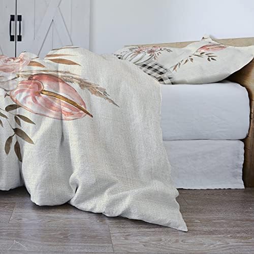 OComster California King Duvet Cover Set with Grey Pumpkin Plaid