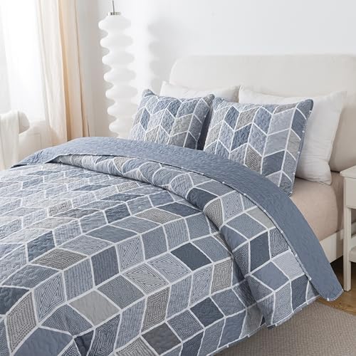 SLPR Blue Gray Chevron Quilt Set Twin