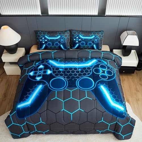 Akkialla Gaming Comforter Set for Kids Twin Size Blue