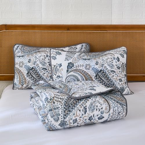 Cozaline 100 Cotton Queen Quilt Set with Paisley Design