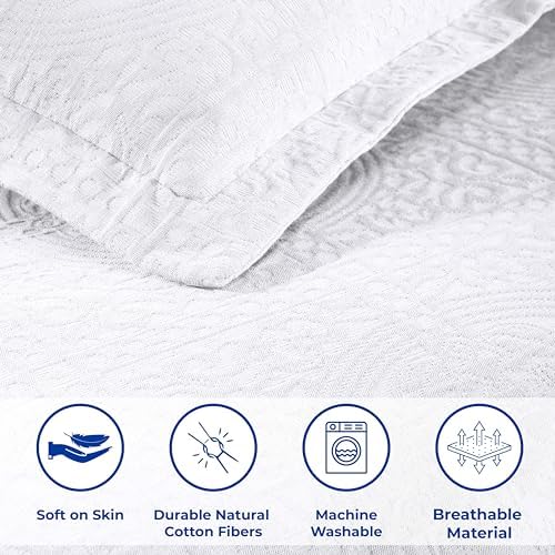 Superior Cotton Fleur De Lis Bedspread Set Full White 1