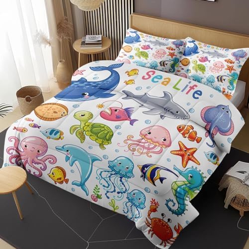 Nesphy Sea Turtle Animal Fish Comforter Set 2 Piece