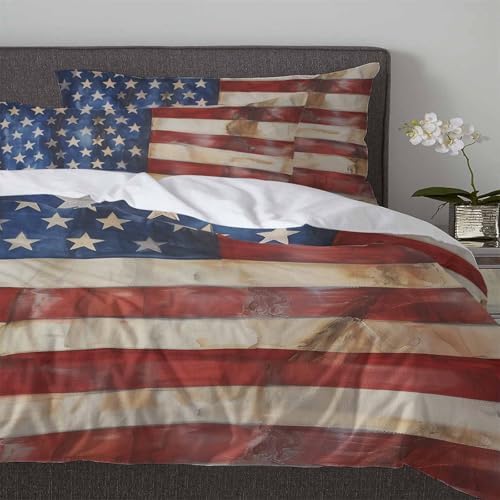 3 Piece USA Flag Duvet Cover Set with Zipper