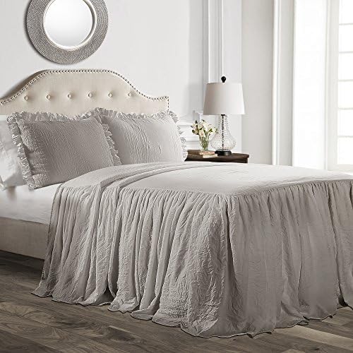 Lush Decor Ruffle Skirt Bedspread Set - 3-Piece King Grey