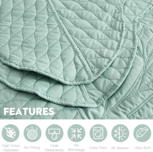 DaisyHuang Botanical Oversized Bedspread Set - Leaves Pattern Reversible 4 Piece
