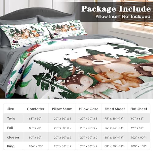 Pamnest Queen Comforter Set with 7 Pcs Woodland Animal Design