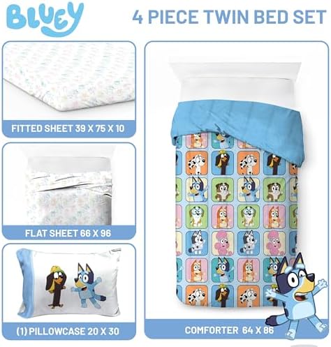 Jay Franco Bluey Comforter Set - 4 Piece Kids Bedding with Duffle Bag