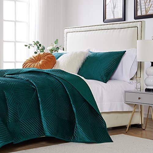 Greenland Home Riviera Velvet Quilt Set 3-Piece KingCal King Teal