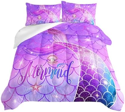 Mermaid Comforter Set Twin Rainbow Scales Purple Dream Bedding
