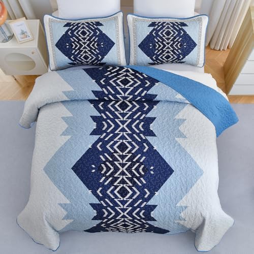 Dintszyayue Blue Boho Quilt Set Queen Size 3 Piece