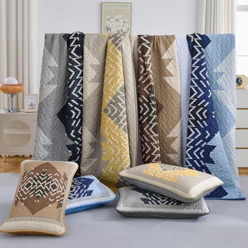 Dintszyayue Blue Boho Quilt Set Queen Size 3 Piece