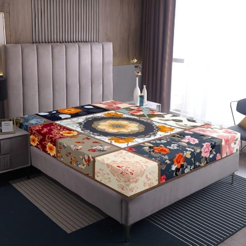 Boho Floral Patchwork Queen Bed Sheet Set
