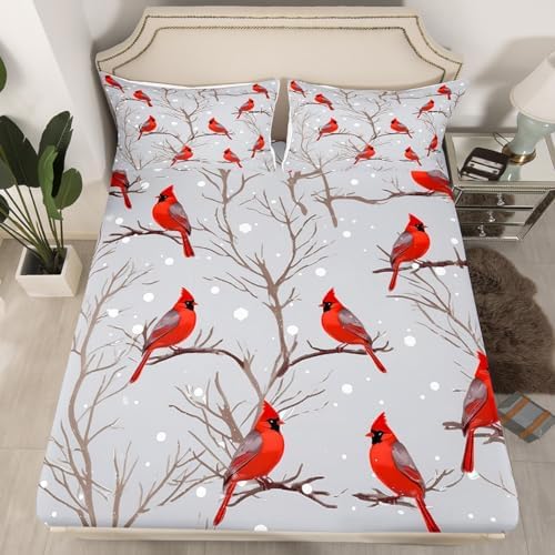Feelyou Bird Sheet Pillow Sham Set TwinXL Winter Decor