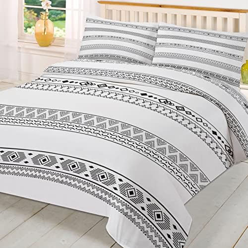 OComster California King Duvet Cover Set 3 Piece Black White Geometric