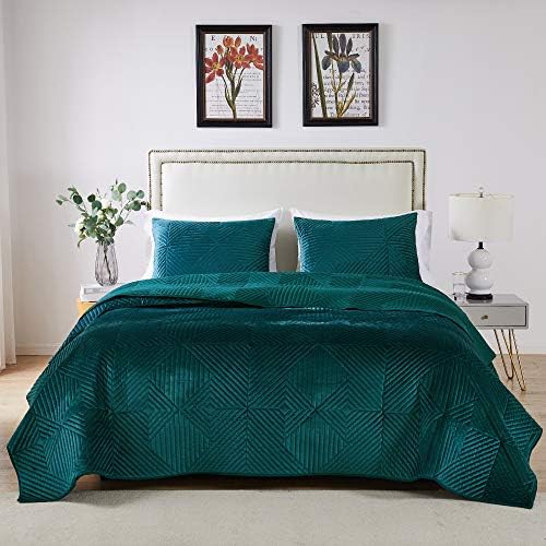 Greenland Home Riviera Velvet Quilt Set 3-Piece KingCal King Teal