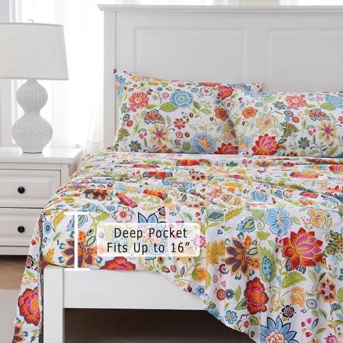 MEISHANG King Sheet Set - Floral Pattern Deep Pocket Ultra Soft