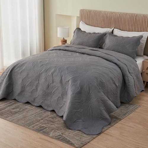 Kingnex Oversized King Bedspread Set 3 Piece Dark Grey 1