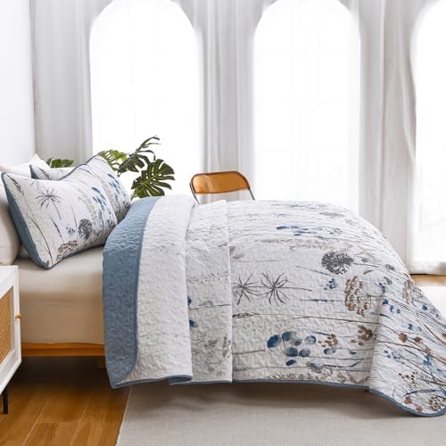 Dobuyly Blue Floral King Quilt Set 3pcs