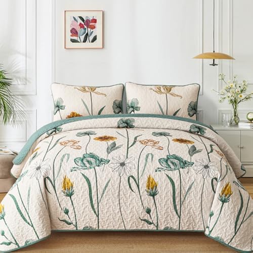 WONGS BEDDING Floral Queen Quilt Set with 2 Pillowcases