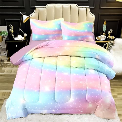Kids Bedding Set 5 Piece Gradient Print Comforter Set for Girls