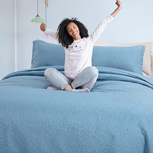 HOMBYS Alaska King 132x120 Bedspread Set Blue