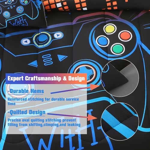 JQinHome Twin Gaming Comforter Set - 6 Piece Bed in a Bag