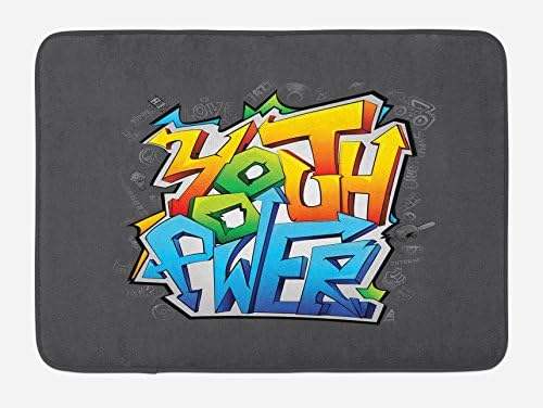 Ambesonne Youth Bath Mat with Graffiti Art Design and Non Slip Backing