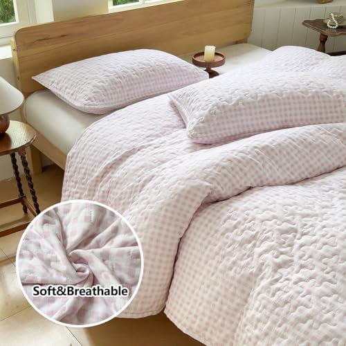 NSNLGSGC Pink Gingham Queen Quilt Set