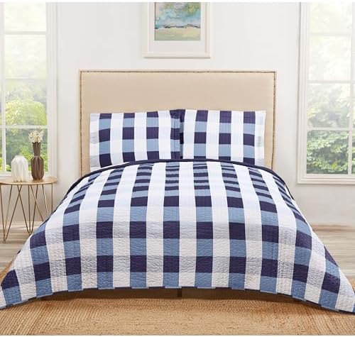 TRULY SOFT Navy Buffalo Plaid Twin XL Quilt Set