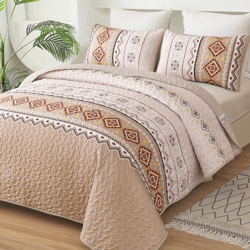 WONGS BEDDING Boho Beige Quilt Set Queen Size