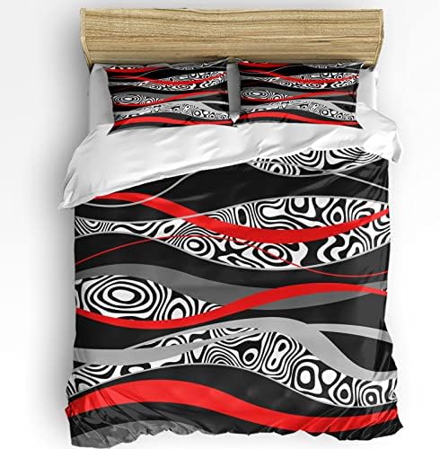 OComster California King Duvet Cover Set Red Geometric Pattern