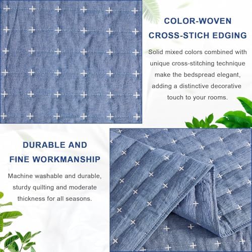 Blue 100 Cotton Queen Quilt Set with Shams