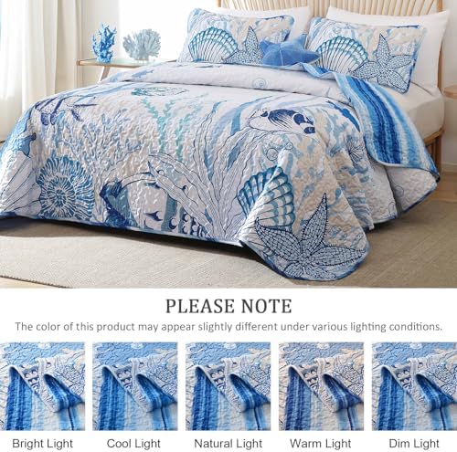 Coastal Quilt Set 3 Piece Queen Size Blue