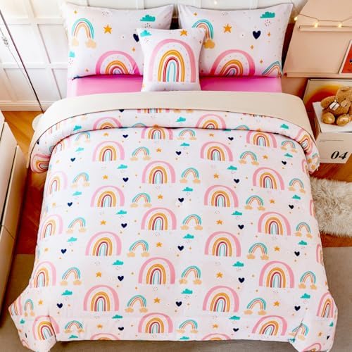 ANGIYUIN 6 Piece Rainbow Comforter Set for Girls