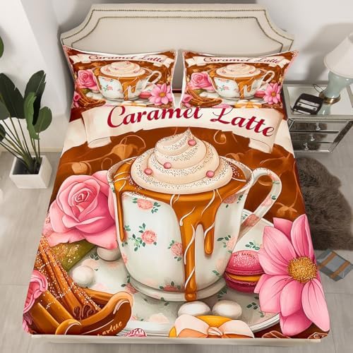 Erosebridal Caramel Lattle Fitted Sheet with Pillowcases