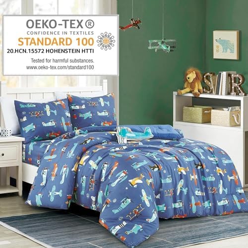 Blue Airplane Print Comforter Set Twin Size