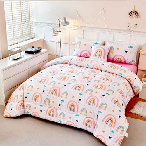 ANGIYUIN 6 Piece Rainbow Comforter Set for Girls