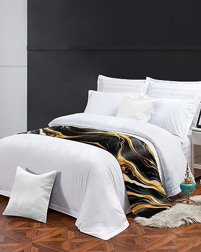 Sabolny Marble Black Bed Runner Scarf Twin Size