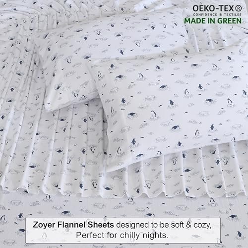 ZOYER Flannel Sheets Queen Set - Deep Pocket Double Brushed 4 Piece