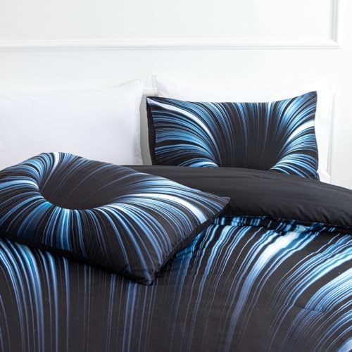 NTBED 3D Geometric Microfiber Comforter Set for Kids Adults Blue Queen