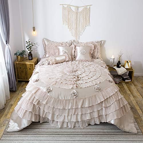 Tache Satin Ruffle Floral Comforter Set California King