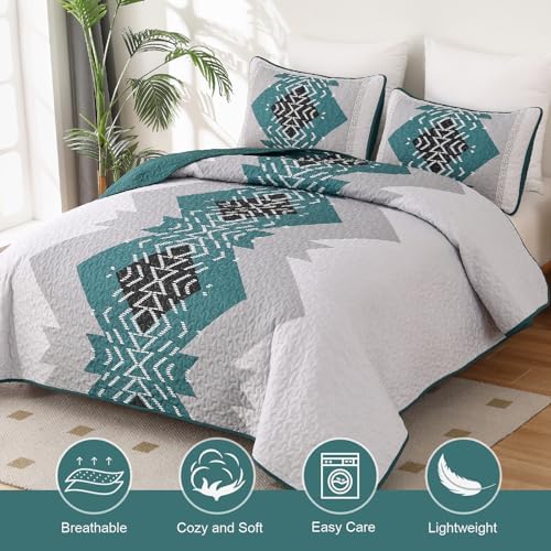Dintszyayue Teal Boho Quilt Set 3 Pieces King Size