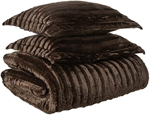 Madison Park Duke Luxe Faux Fur Reversible Comforter Set Chocolate 3 Piece