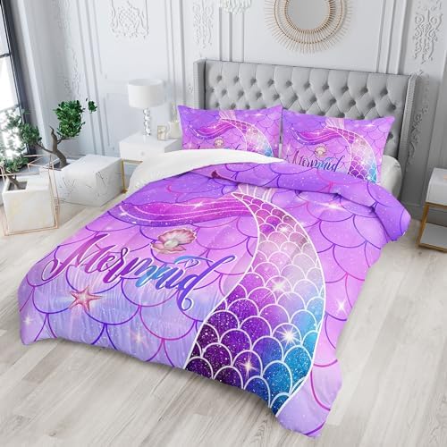 Mermaid Comforter Set Twin Rainbow Scales Purple Dream Bedding