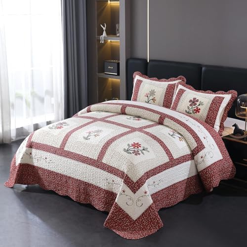 Vctops Christmas Red Quilt Set with 2 Pillow Shams