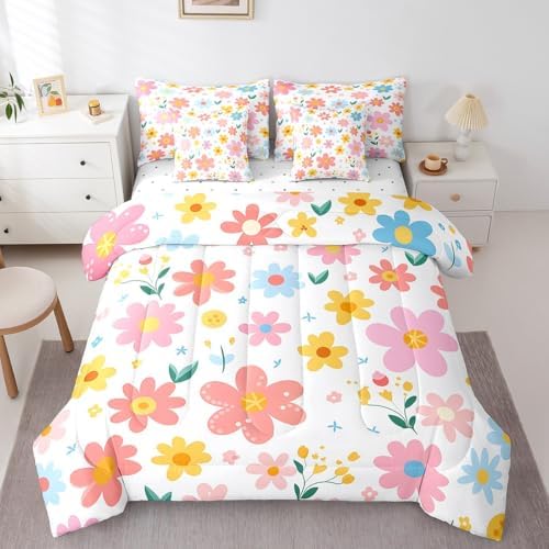Feelyou Cute Flower Comforter Set Kids 7 Piece Bed in a Bag