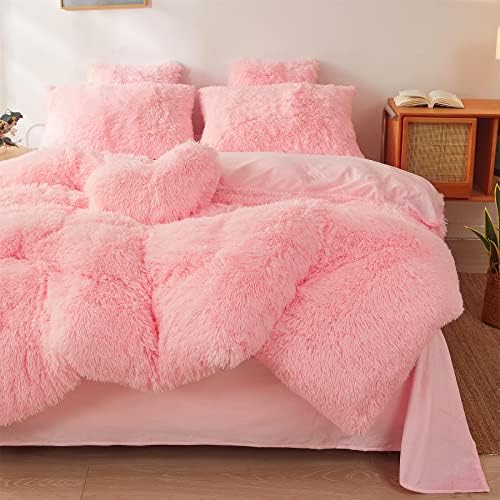 Fluffy Pink Comforter Set Twin - 2 Piece Plush Bedding